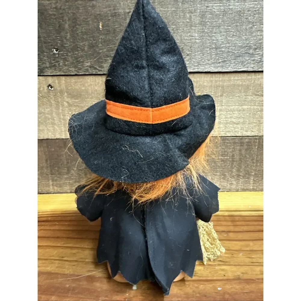 Vintage Russ 10” Witch Troll With Broom And Orange Hair